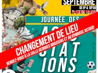 Changement de lieu pour la Journée des associations - Samedi 13 sept. Changement de lieu pour la Journée des associations - Samedi 13 sept.