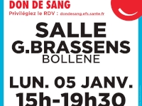 Don de sang aujourd’hui (lundi 5 janvier 2026) à Bollène Don de sang aujourd’hui (lundi 5 janvier 2026) à Bollène